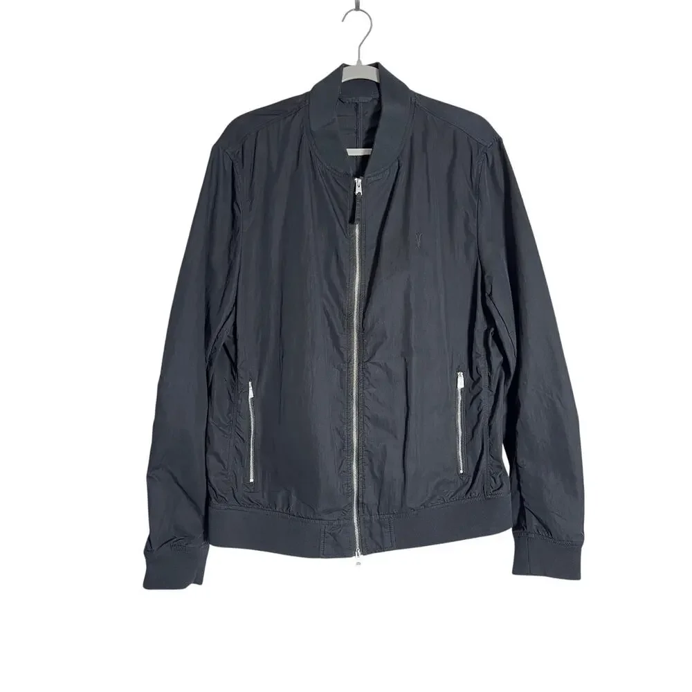 AllSaints Bassett Bomber Jacke SIZE L Black Ruched Back Lightweight Pockets NWOT
